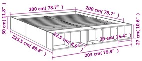 füstös tölgy színű szerelt fa ágykeret 200 x 200 cm