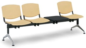 Design műanyag pad, 3 üléses + asztal, piros