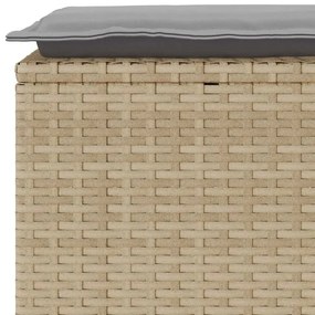 bézs polyrattan kerti pad párnával 110x40x44 cm