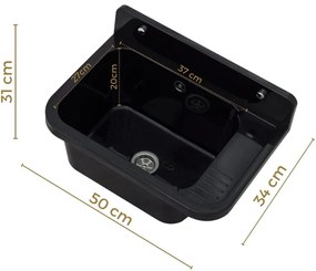 Mosogató Quality Universe, univerzális műanyag mosogató 50x34x31 cm + szifon, 1 kamrás, fekete, SKQ-KGK50-BK