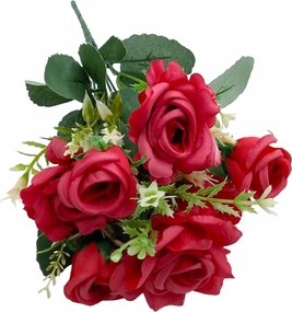 Virágcsokor műrózsa piros dekorációs ág 32 cm