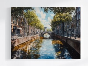 Vászonkép Kilátás Amszterdam Hollandia Csatorna Híd 100x75