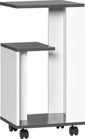 HOMCOM Görgős Éjjeli Szekrény Modern Dizájnnal - 3 Polcos Kávézó Asztal Hálószobába, Szürke Fehér, 35 x 29,5 x 65,5 cm | Aosom