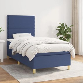 kék szövet rugós ágy matraccal 80 x 200 cm