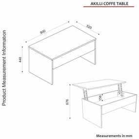 Összecsulható kávésasztal AKILLI 44,8x90 cm fehér
