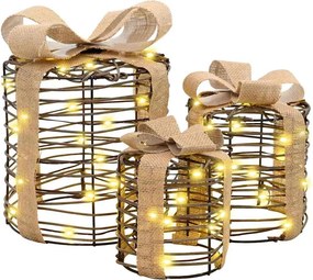 vidaXL Ajándékdoboz Dekoráció 3 pcs Meleg fehér 20 x 20 x 20 cm Rattan