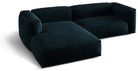 Sötétkék bársony moduláris sarokkanapé (bal oldali-heverő résszel) Martina – Micadoni