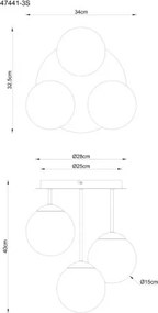 Globo 47441-3S Mennyezeti lámpa, fém matt fekete, füstszínű üveggolyók, ø: 340mm, M: 400mm, 3x E14 LED 25W 230V izzók nélkül