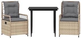 3 részes bézs polyrattan kerti étkezőgarnitúra párnákkal
