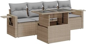 vidaXL 5 részes bézs polyrattan kerti ülőgarnitúra párnákkal