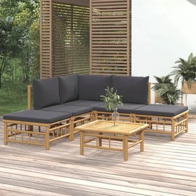 6 részes bambusz kerti ülőgarnitúra sötétszürke párnákkal