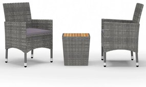 3 részes szürke polyrattan és akácfa bisztrószett