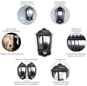 STEINEL 644413 - Fali lámpa érzékelővel   L 190 S fekete