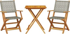 vidaXL 3 részes szürke polyrattan és tömör fa bisztrószett