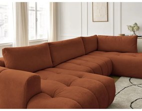 Téglavörös kinyitható-tárolóhelyes sarokkanapé (jobb oldali-U alakú) Fuji – Bobochic Paris