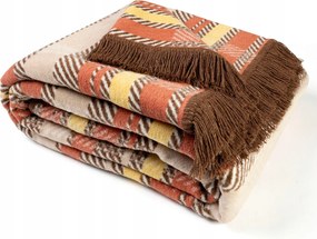 Pamut-akril takaró 150x200 barna krémszínű tégla rojtokkal kockás