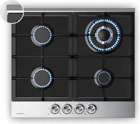 Klarstein Verosteel gázfőzőlap, 4 égős, elektromos gyújtás, földgázzal és LPG-vel kompatibilis, 8000 W, 60cm
