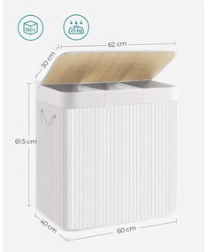 Bambusz kosár szennyestartó 3 rekeszes 3x50L, fehér