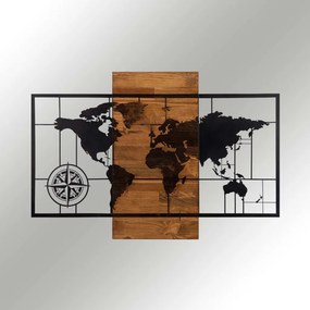 World Map With Compass fa-fém világtérkép faldekoráció