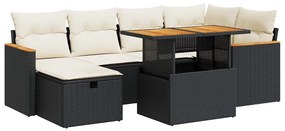 8 részes fekete polyrattan kerti ülőgarnitúra párnákkal