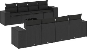 vidaXL 9 részes fekete polyrattan kerti ülőgarnitúra párnákkal