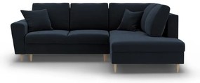 Sötétkék bársony kinyitható tárolóhelyes sarokkanapé (jobb oldali-L alakú) Kyoto – Cosmopolitan Design