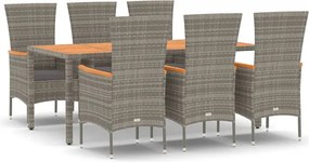 vidaXL 7 részes szürke polyrattan kerti étkezőgarnitúra párnával