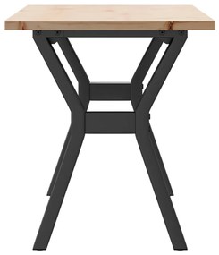 tömör fenyőfa és öntöttvas dohányzóasztal Y-vázzal 110x40x45 cm