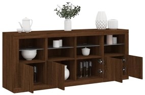 barna tölgy színű tálalószekrény LED-ekkel 163 x 37 x 67 cm