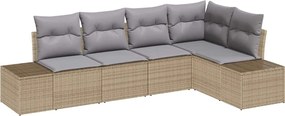 vidaXL Kerti Kanapé Szett 5 pcs Beige és Világosszürke polirattan