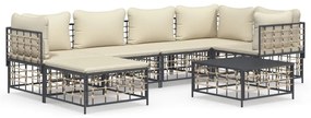 7 részes antracitszürke polyrattan kerti ülőgarnitúra párnákkal