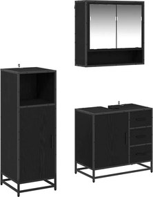 vidaXL Fürdőszoba bútor szett fiókkal 3 pcs Fekete tölgy Faanyag