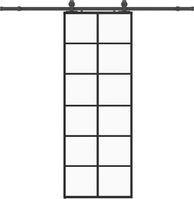 vidaXL fekete ESG üveg tolóajtó fémszerelvény-szettel 76x205 cm