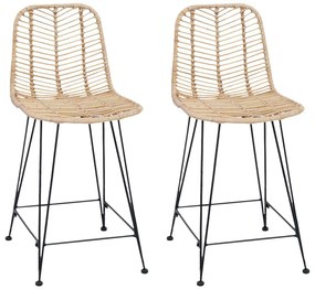 Bárszék 2 pcs Természetes 44,5 x 54,5 x 97,5 cm Rattan és Vas