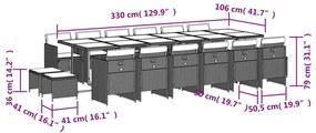 17 részes barna polyrattan kerti étkezőgarnitúra párnákkal