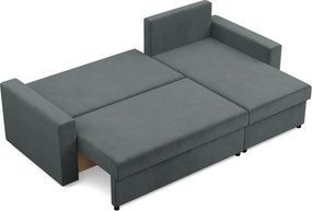 Zeus sarokkanapé, 1 ágyneműtartóval, egyenes kartámasz, bársony, univerzális oldal, hab töltet, szürke