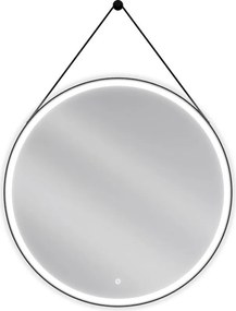 Mexen Reni megvilágított fürdőszobai tükör, kerek 90 cm, LED 6000K, páramentes, fekete keret - 9812-090-090-611-70