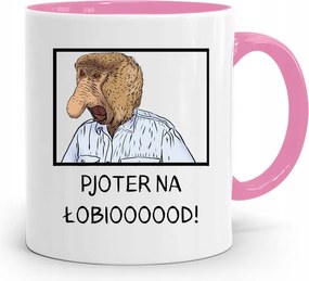 Rózsaszín Bögre Janusz Pjoter A Fejen! fényképes nyomattal