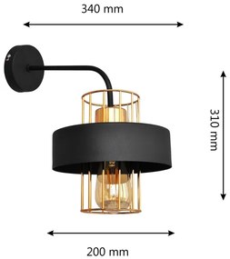 Fali lámpa VOLTA 1xE27/15W/230V 34 cm fekete/arany