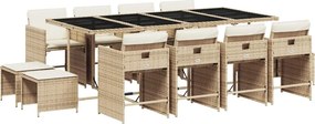 vidaXL 13 részes bézs polyrattan kerti étkezőgarnitúra párnákkal
