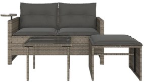 3 részes szürke polyrattan kerti ülőgarnitúra párnákkal