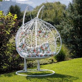 Függő dupla fotel, fehér/minta virág, DALVEA 2 NEW