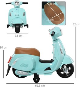 HOMCOM Elektromos gyerekmotor vespa, LED fénnyel, hanggal, 18-36 hónapos korú, türkiz