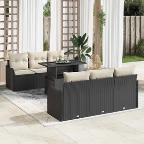 Kerti Kanapé Szett 7 pcs Fekete 100 x 55 x 73 cm Poli rattan