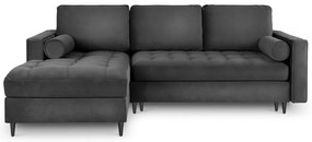 Santo sötétszürke kinyitható bársony sarokkanapé, bal oldali - Milo Casa