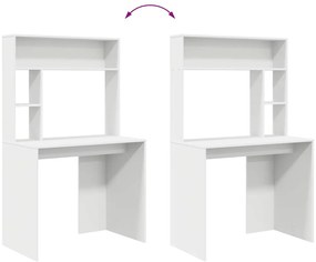 Asztal polcokkal tárolóval Fehér 91 x 50 x 149 cm Faanyag