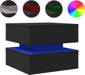 vidaXL fekete dohányzóasztal LED-lámpákkal 50 x 50 x 40 cm