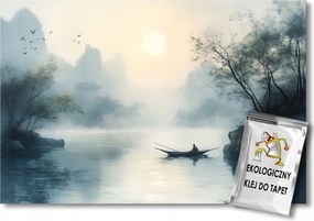 Fotótapéta Flizelina Kína Ázsia Tó Halász Csónak Köd 150x105 ragasztó