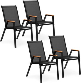 Kerti szék, MultiGarden SC-092W-4-1, fekete, 72 x 55 x 92 cm, acél keret, textil, egymásba rakható, karfás, csúszásgátló lábak, 120 kg teherbírás, 4 db-os szett