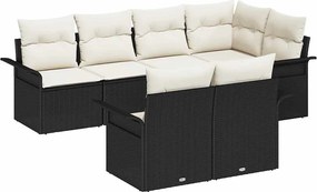 vidaXL Kerti Kanapé Szett párnával tárolóval 7 pcs Fekete Poli rattan